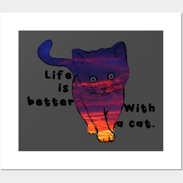 Life is better with a cat. Cute sticker Wall Art by Creative4You